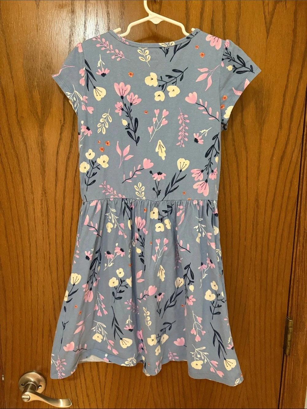 Carter's Blue Floral Short Sleeve Knit Cotton Dress with Pink & White Flowers